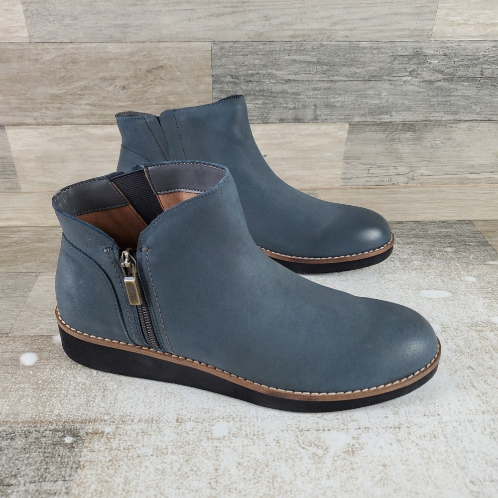 Softwalk Wesley Womens Ankle Boots Sz 8.5 N Blue Smoke Leather Side Zip